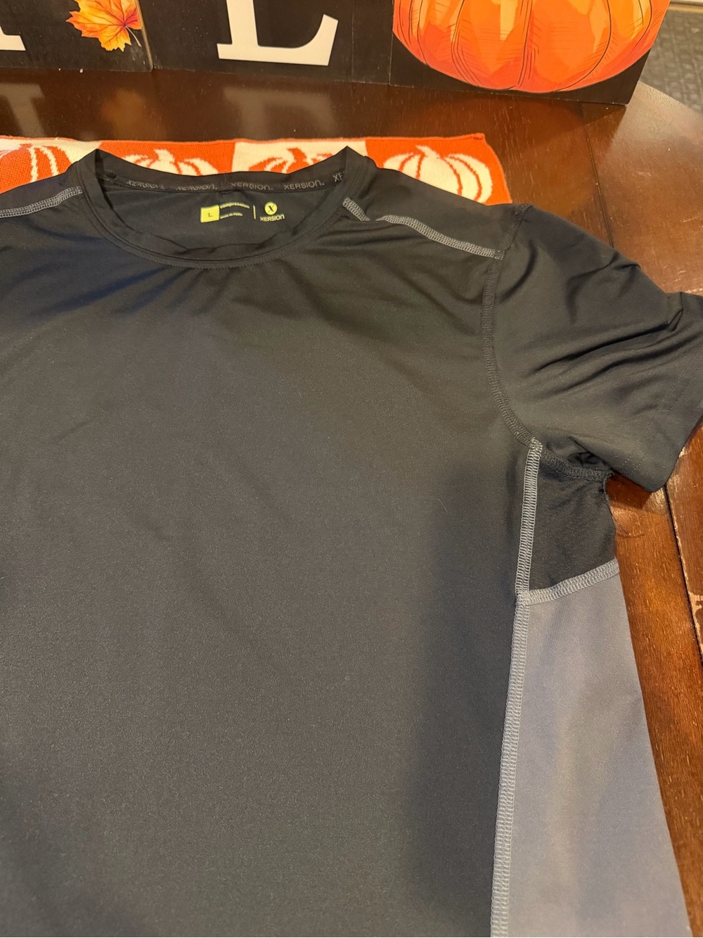 Xersion Black Short Sleeve Performance Tee with Gray Panels